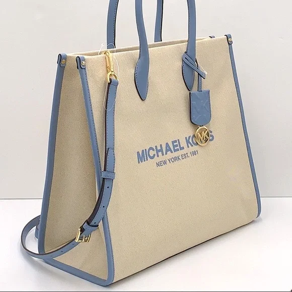 Michael Kors Mirella Large NS Logo Jacquard Tote Crossbody Bag Chambray Blue - Picture 4 of 16